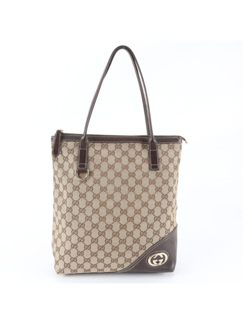Gucci GG Canvas New Brit Leather Tote Bag Shoulder Hand